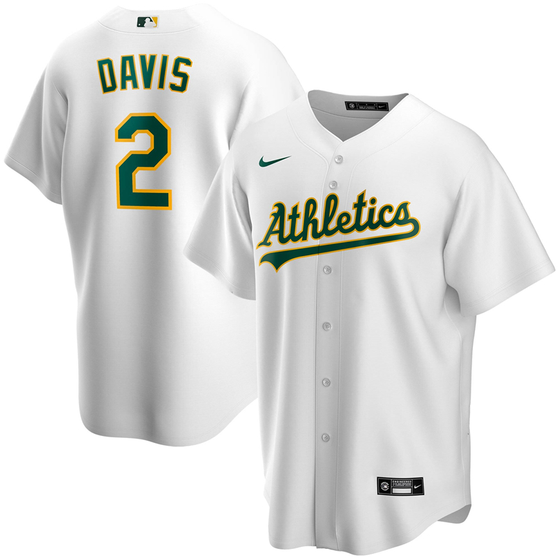 2020 MLB Men Oakland Athletics #2 Khris Davis Nike White Home 2020 Replica Player Jersey 1